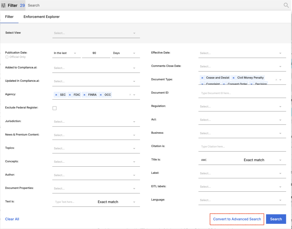 Advanced Search - Compliance.ai | Training Center